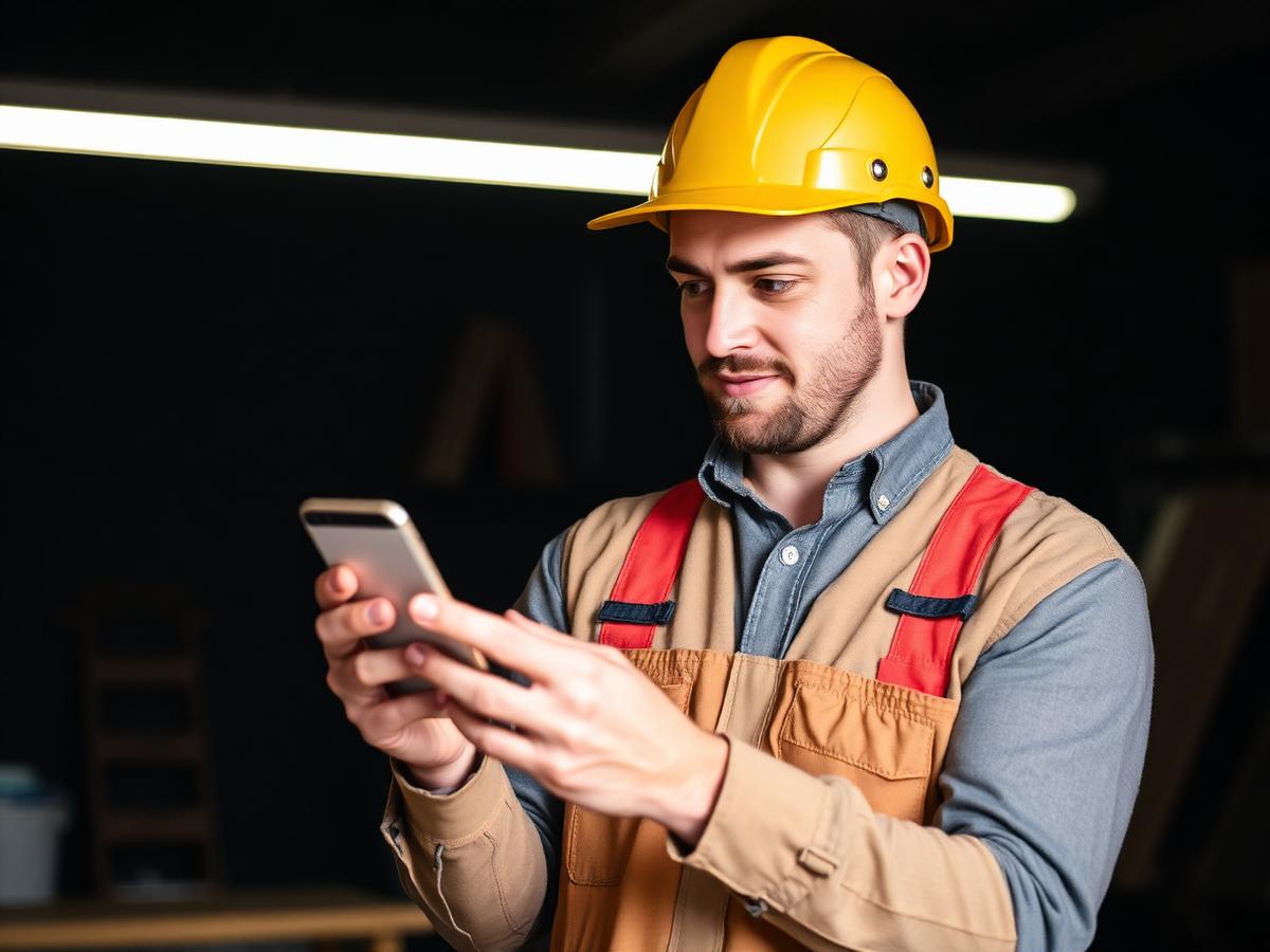 A contractor checking a mobile-friendly website on a phone